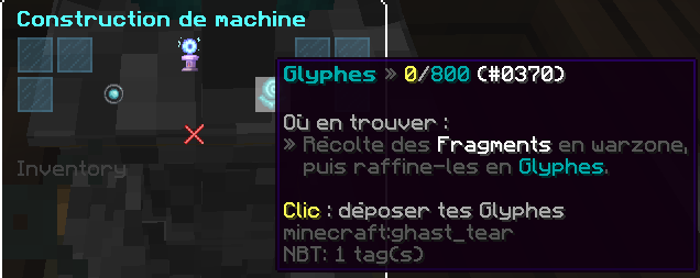 Le menu de construction d'une machine